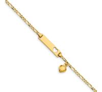 14k Oro Giallo Engraveable 5mm Figaro Collegamento Danagling Cuore Bambino Id