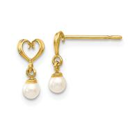 14k Oro Giallo Fw Coltivate Perle Cuore Pendente Orecchini Madi K Kids Gioielli