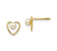 14K Oro Giallo Fw Coltivate Perle Portafortuna Cuore Orecchini Madi K Bambini