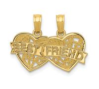 14K Oro Giallo Lucidato Best Friend che Si Può Rompere Doppio Cuori Ciondolo