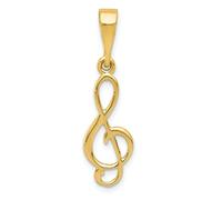 14K Oro Giallo Lucidato Chiave di Violino Design Decorato Ciondolo per Collana