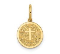 14K Oro Giallo Lucidato & con Timbro Battesimo Latino Croce Cristianesimo