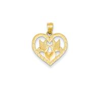 14K Oro Giallo Lucidato Due Colombe IN Cuore Testurizzati Cuore Amore Ciondolo