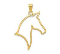 14K Oro Giallo Lucidato E Massiccio Taglio Fuori Cavallo Testa Contorno Pendente