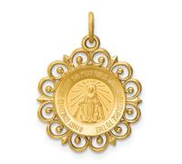 14K Oro Giallo Lucidato E Raso Beato Vergine Maria Medaglia Miracolosa Ciondolo