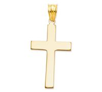 14K Oro Giallo Lucidato & Engraveable Piatto Latino Croce Cristianesimo Ciondolo