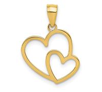 14K Oro Giallo Lucidato Forma Aperto Stile Doppio Cuore Valentine Amore Ciondolo