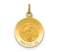 14K Oro Giallo Lucidato Nostri Angelo Custode " Protegge US " Religioso Ciondolo