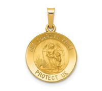 14K Oro Giallo Lucidato Nostri Angelo Custode " Protegge US " Religioso Pendente