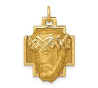 14K Oro Giallo Lucidato Raso Finitura Volto Di Cristo Gesù Religioso Ciondolo