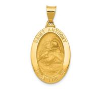 14K Oro Giallo Lucidato San Anthony " Pray Per US " Religioso Medaglietta
