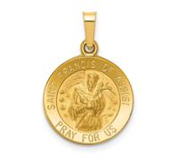 14K Oro Giallo Lucidato San Francis Of Assisi " Pray Per US " Ciondolo Medaglia