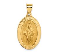 14K Oro Giallo Lucidato San Giuda Taddeo Pray Per US Medaglia Pendente Ovale