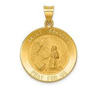 14K Oro Giallo Lucidato St.Francis " Pray Per US " Religioso Ciondolo Medaglia