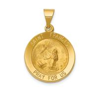 14K Oro Giallo Lucidato St.Francis " Pray Per US " Religioso Medaglia Ciondolo