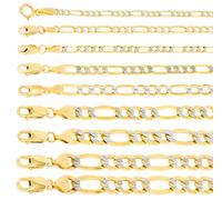 14K Oro Giallo Massiccio 2mm-12mm Taglio Diamante a Pavé Figaro Catenina 40.6cm-