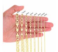 14K Oro Giallo Massiccio 2mm-7.5mm Marinaio Ancora Catenina Bracciale 17.8cm-
