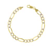 14K Oro Giallo Massiccio 7.5mm da Uomo Taglio Diamante Bianco Pave Catena Figaro
