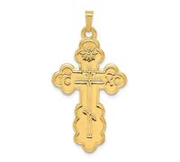14K Oro Giallo Massiccio Lucidato Forgiata Orientale Ortodossa Pendente Croce