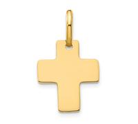 14k Oro Giallo Massiccio & Lucidato Incisibile Piccolo Greco Croce Ciondolo