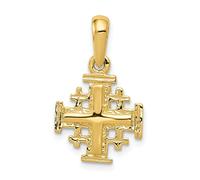 14k Oro Giallo Massiccio & Testurizzati Small Jerusalen Croce Ciondolo Religioso
