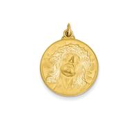 14K Oro Giallo Raso Taglio Diamante Engraveable Volto Di Gesù Medaglia Rotondo
