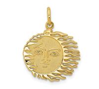 14k Oro Giallo Testurizzati Lucidato Fiammeggiante Sole Retro Pendente Ciondolo