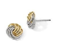 14k Solido A Due Toni Oro Nodo D'amore Cavo Design Bottone Post Orecchini