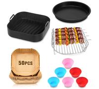 14Pcs Accessori Friggitrice ad Aria per Ninja COSORI Cecotec XL Philips 5.5L/6,2L/7,2LAirfryer, Contenitori per Friggitrice ad Aria Teglia in Silicone Accessori,Carta Forno,Griglia,Vassoio Pizza