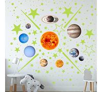 14Pcs Adesivi murali incandescenti dei pianeti, decalcomania del sistema solare delle stelle fosforescenti per la camera da letto dei bambini, vivaio