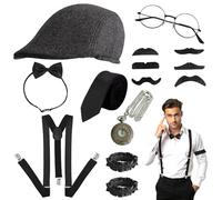 14PCS Set Accessori Anni 20 Per Uomo, Grande Gatsby Costume Accessori Con Forma A Y Cappello Orologio Da Tasca Barba Cravatta Occhiali, Set Di Accessori Per Costume Uomo Per Cosplay Carnevale Feste