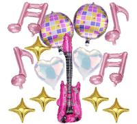 14pz Palloncini Note Chitarra, Decorazioni per Feste Musicali Palloncini Forma Cuore Stella a Quattro Punte con Note Musicali Chitarra Set per Concerti Feste Compleanno ed Eventi a Tema