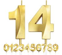 14th Candela di Compleanno Glitterata Oro, 3D Design Candele Numero, Decorazioni Cake Topper, Candela per Torta per Festa di Compleanno, Anniversario di Matrimonio, Baby Shower, Decorazione di Festa