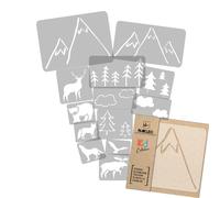 14x stencil riutilizzabili in PLASTICA da 34cm a 9cm bambini MONTAGNA FORESTA