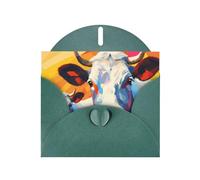 15,2 x 10,2 cm pittura ad acquerello di due mucche verde scuro stampe biglietto di auguri con busta, adatto per auguri di compleanno, congratulazioni di nozze