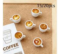 15/20 pezzi Spille decorative a forma di tazza da caffè, simpatiche puntine a forma di tazza da caffè con arte del latte, stili casuali, per bacheca, decorazione da scrivania e accessori per bacheca i