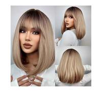 15,7 pollici parrucca Bob corta con frangetta, capelli sintetici naturali marrone dorato per le donne parrucche in fibra resistente al calore per cosplay quotidiano quotidiano uso quotidiano