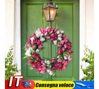 15.7inch Tulip Wreath Artificial Mothers Day for Wall Window Party Wedding Decor