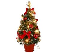 15.8 Tree di Natale da tavolo con striscia leggera a LED, mini albero di plastica retrattile con palline, fiocchi e coni di pino, Natale artificiale per decorazioni per le vacanze
