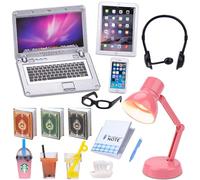 15 Accessori Per L'Apprendimento Della Casa Delle Bambole In Miniatura, Scala 1:12, In Miniatura, Simulazione, Computer Portatile, Tablet, Telefono, Lampada, Libro, Occhiali, Cuffie Da Caffè (A)