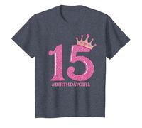 15#birthdaygirl Dolce Quindici Anni 15a Corona Rosa Maglietta, Bambini, Pervinca, 4 Anni