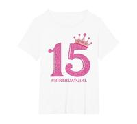 15#birthdaygirl Dolce Quindici Anni 15a Corona Rosa Maglietta, Donna Plus-Size, Bianco, 3X