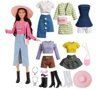 15 capi di abbigliamento e accessori compatibili con Barbie per bambole da 29,2 cm, 3 set di nuovi trend di moda primaverili, 3 set di outfit estivi per tutti i giorni, 2 collane, 3 paia di scarpe, 2