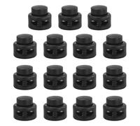 15 chiusure a doppio foro, fermacorda a 2 fori, chiusura a cordoncino a molla, clip in plastica rotonda per borse, vestiti, zaini (nero)