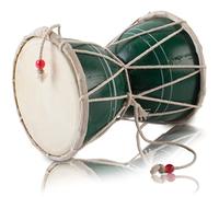 15 cm Piccolo fatto a mano tradizionale autentico legno e pelle classico indiano folk Dumroo Damroo Damaru Tamburo a mano Set di strumenti musicali decorativi da collezione