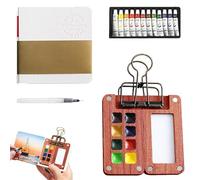 15 Colori Tavolozza per Acquerello Portatile, Tavolozza da Disegno, Mini Tavolozza da Viaggio per Pittura ad Acquerello, Mini Tavolozza Magnetica in Legno per Artisti, Principianti (8 Griglie)