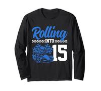15° compleanno di Go Kart Racing Rolling Into 15 Funny Boys & Kids Maglia a Manica