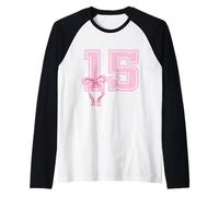 15° Compleanno Ragazza Coquette Fiocchi Rosa Quindicesimo Anni Maglia con Maniche Raglan