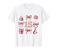15° Compleanno Ragazza Coquette Fiocchi Rosa Quindici Anni Maglietta