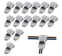 15 connettori a T per filo rubinetto, 2 pin, trasparenti, senza striscia, terminali a giunzione rapida, a bassa tensione, resistenti al calore, filo LED in rame senza saldatura, senza spogliatura, per